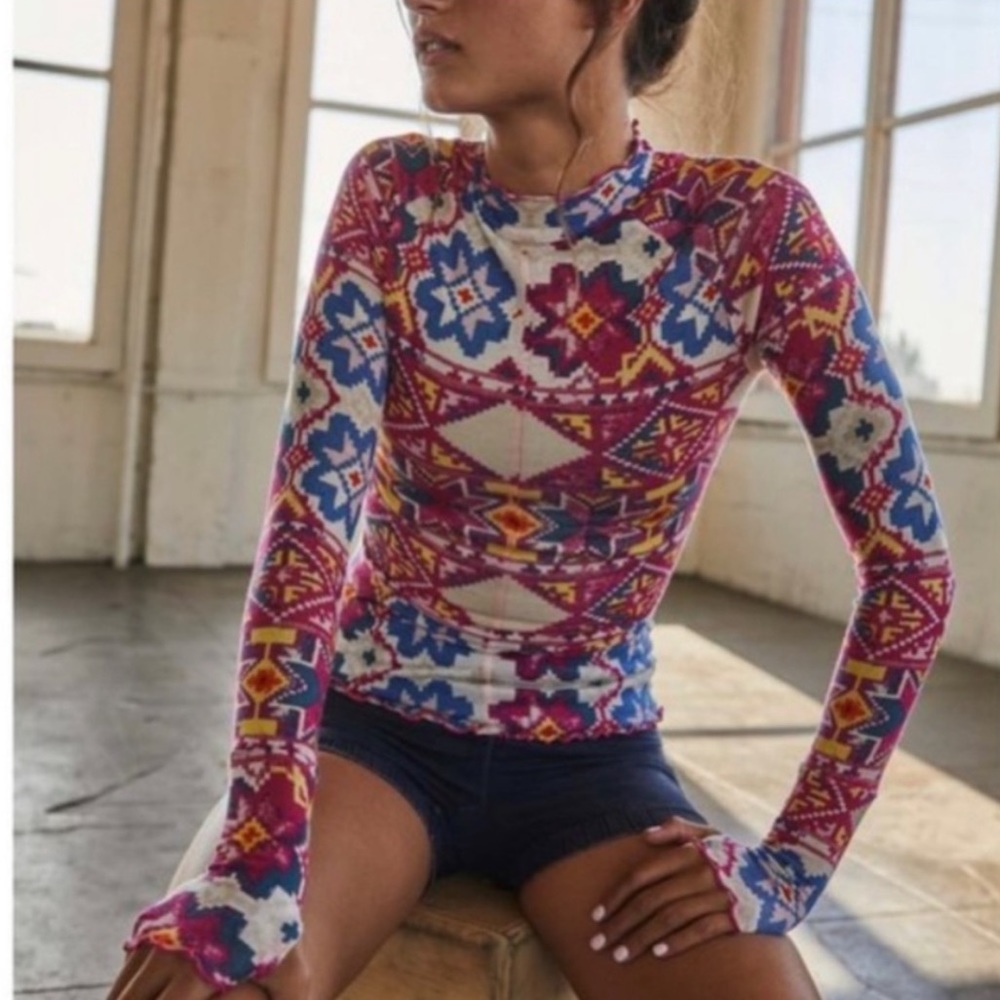 Free People Movement Printed High Jump Shirt - Long Sleeve Fairisle Magenta